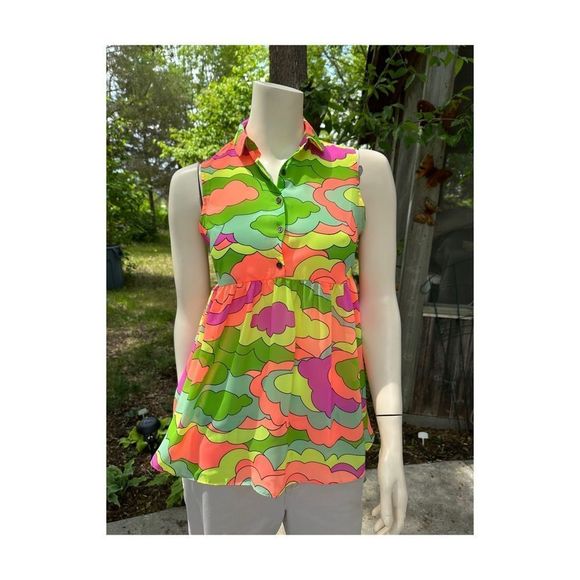 Nanette Lepore Neon Sheer Hi-low Tunic Keyhole Sz S NWOT Barbiecore - Picture 3 of 16
